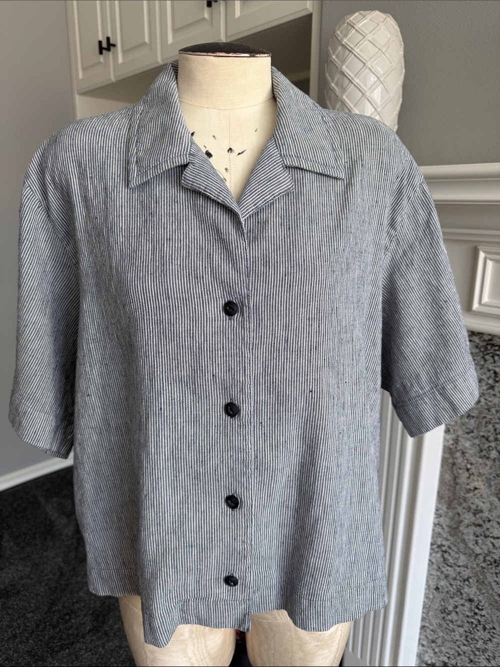 rag & bone Charcoal Pinstripe Linen/Cotton Shirt